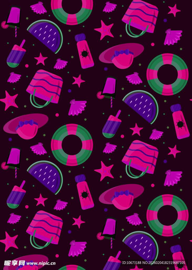 多彩夏日海滩元素图案