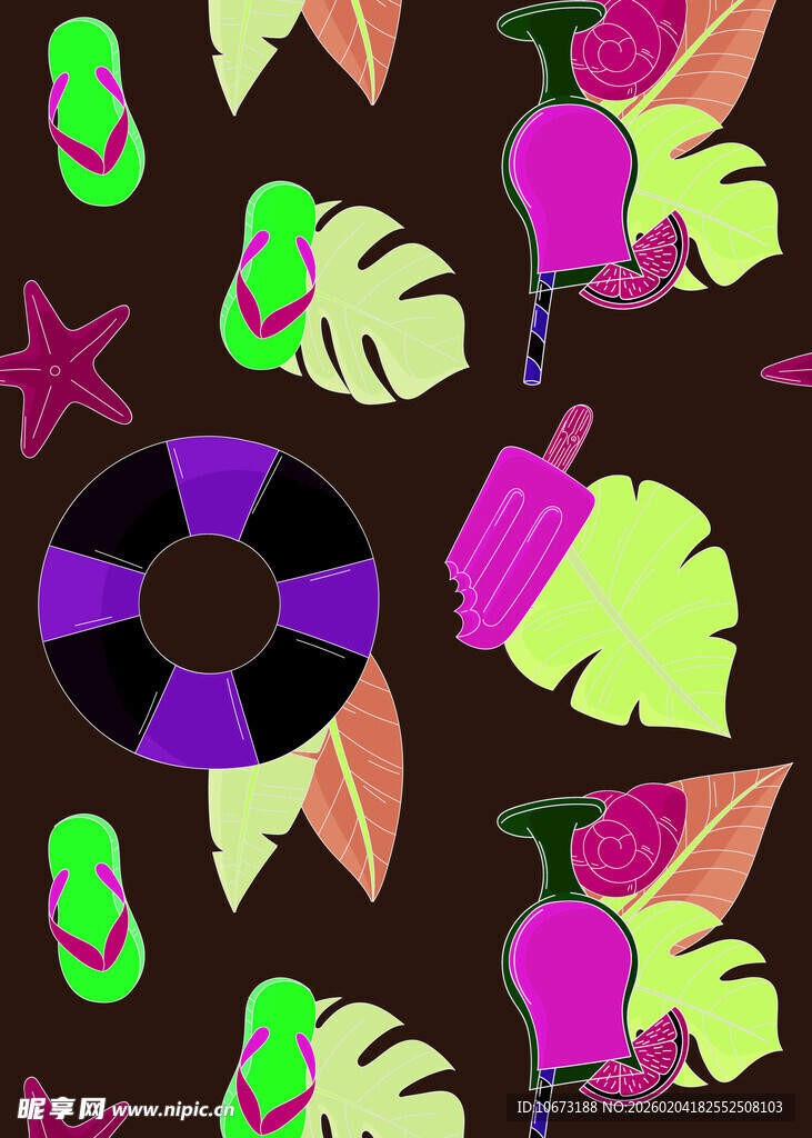 夏日海滩元素图案集合