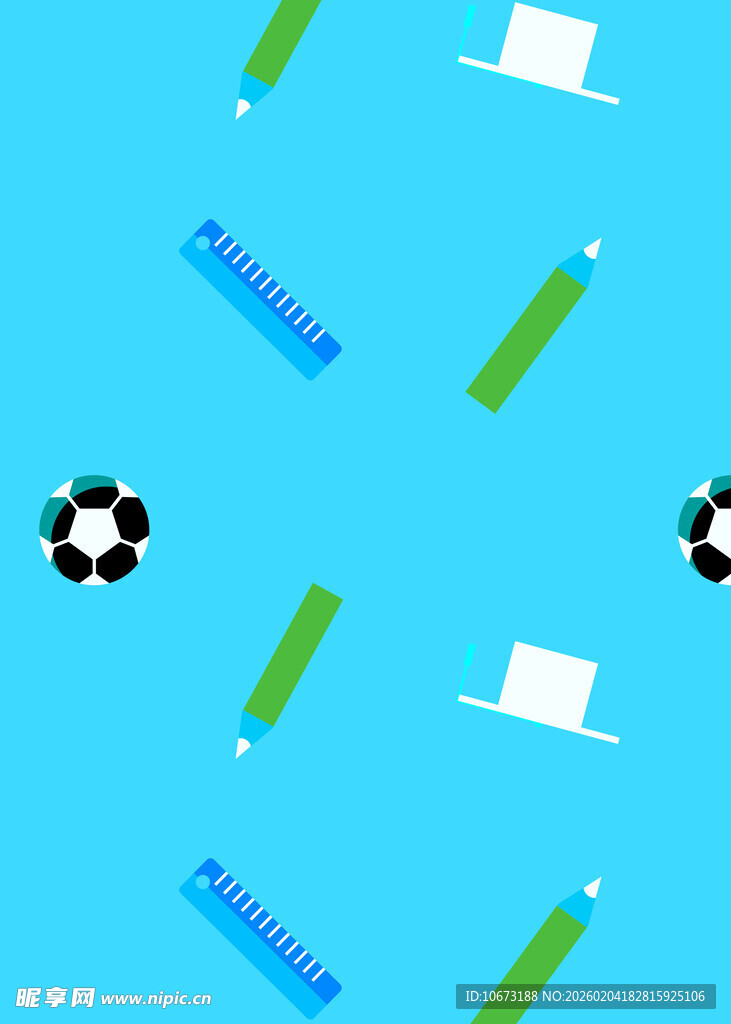 蓝色背景下的文具与足球