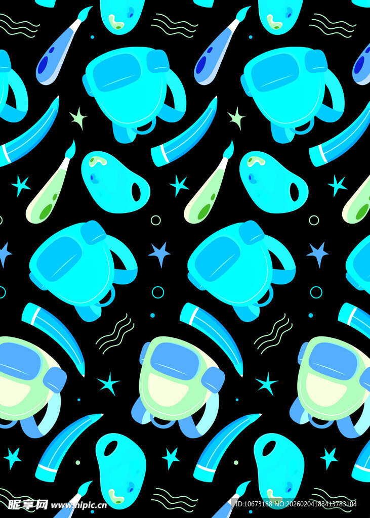 梦幻蓝绿系卡通图案背景