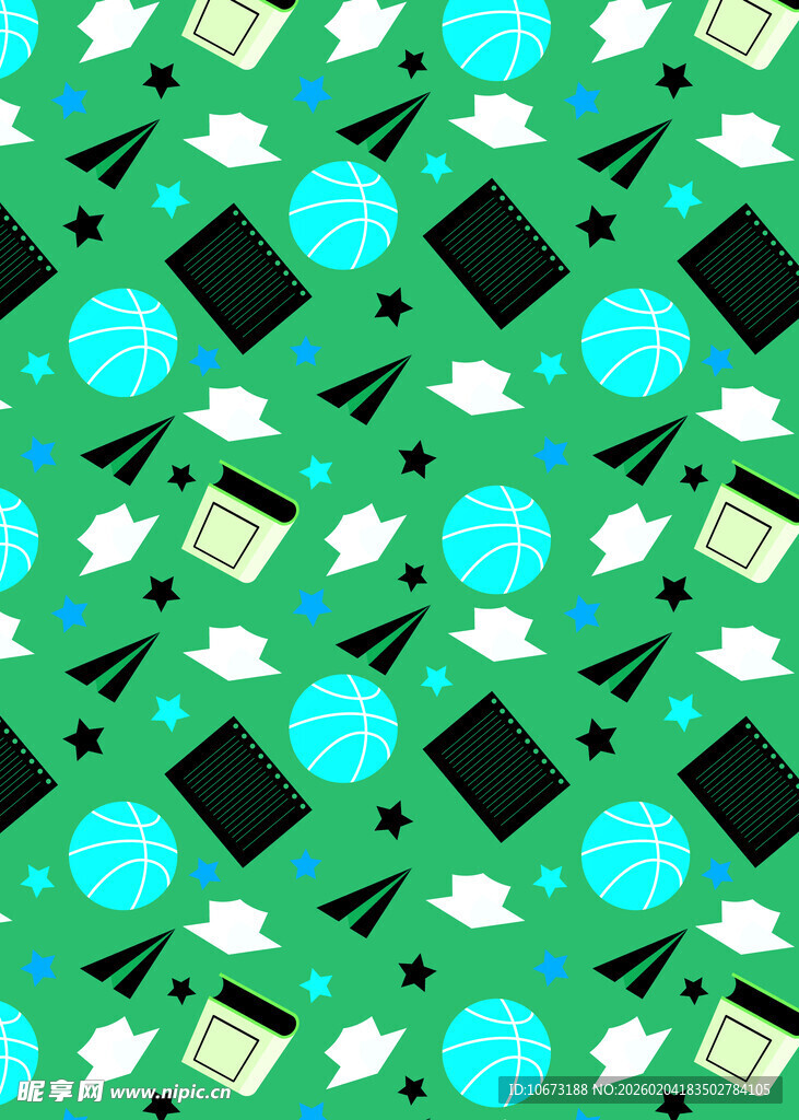 绿色文具图案无缝背景图