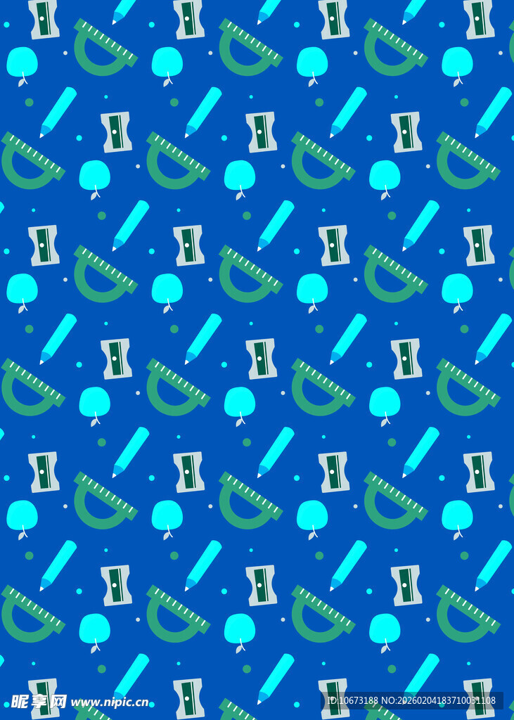 蓝色卡通文具图案背景