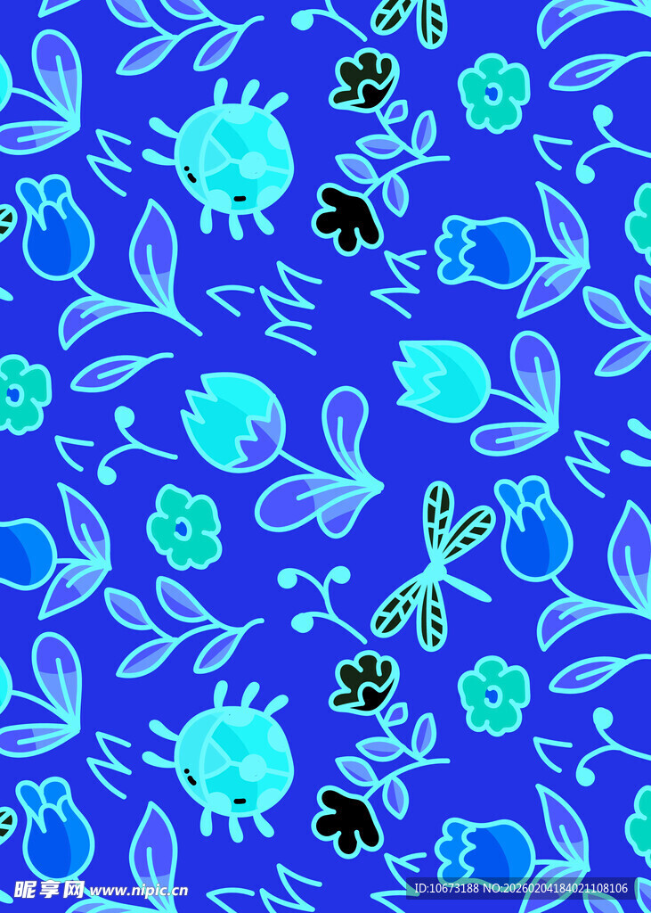 蓝色海洋风卡通图案背景