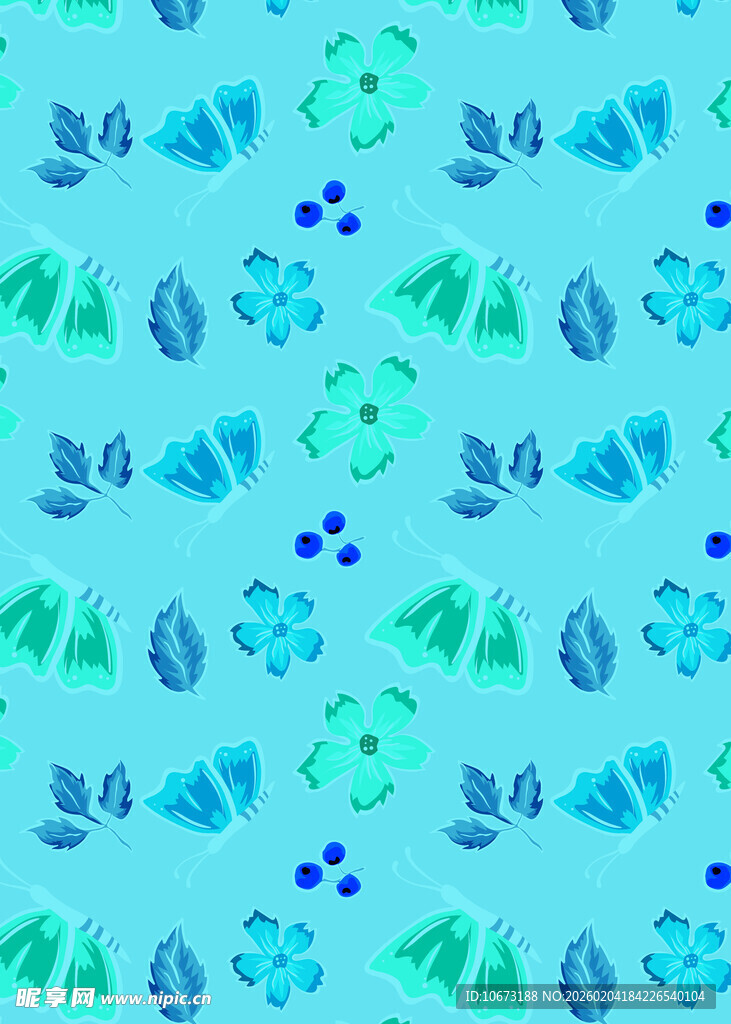 清新蓝绿植物图案背景