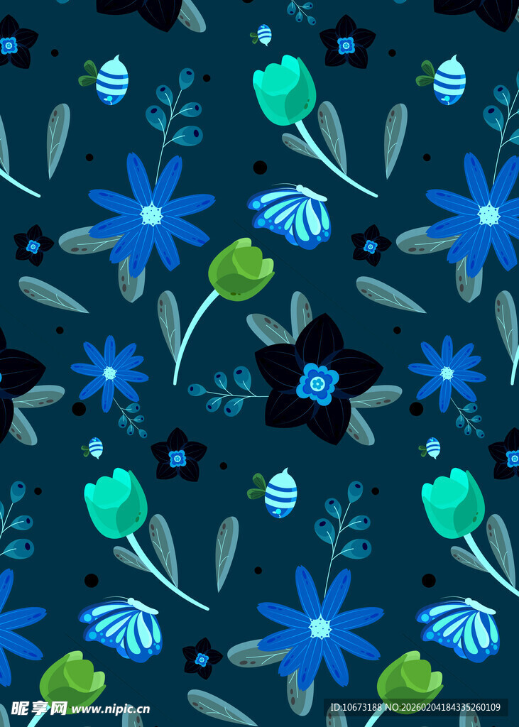 深蓝背景花卉图案设计