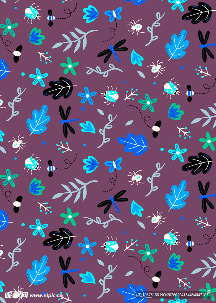紫色底多彩植物图案纹理