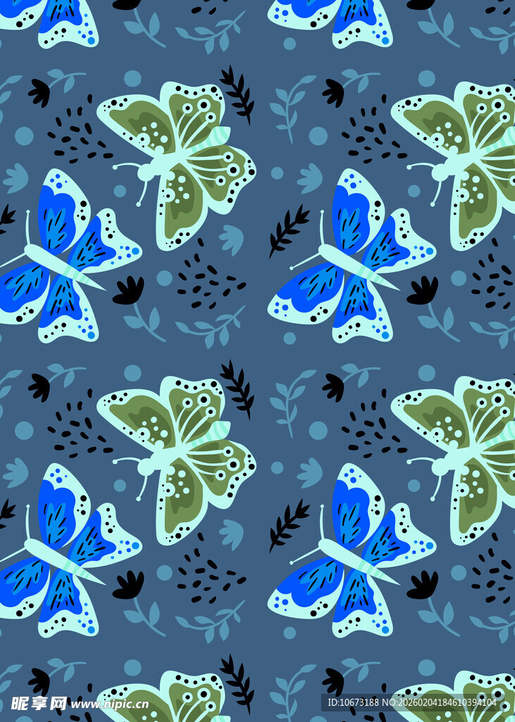 蓝底蝴蝶花卉图案纹理
