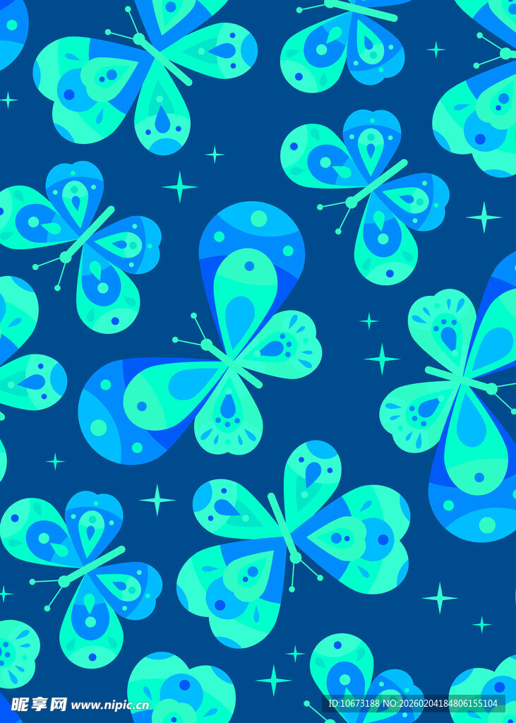 蓝色梦幻蝴蝶花纹背景图