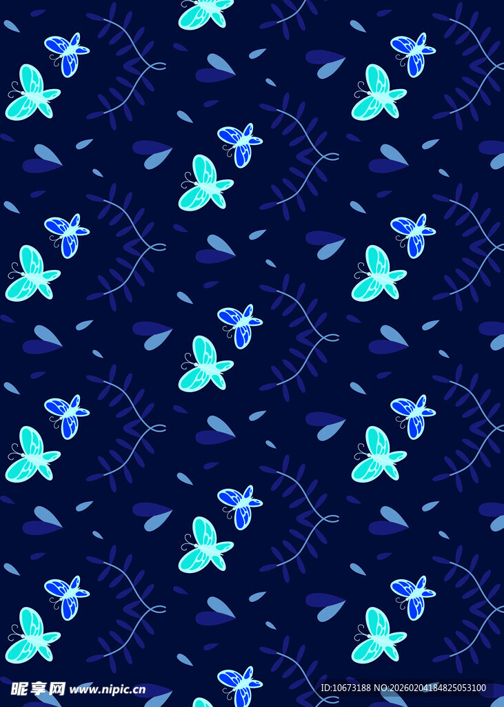 蓝色梦幻蝴蝶图案背景