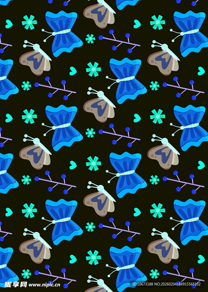 蓝色蝴蝶结星星花纹图案