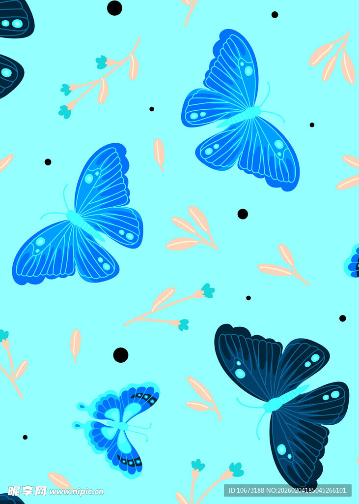 蓝色蝴蝶图案背景纹理