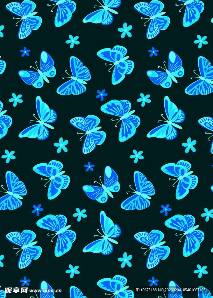 蓝色蝴蝶星星梦幻图案