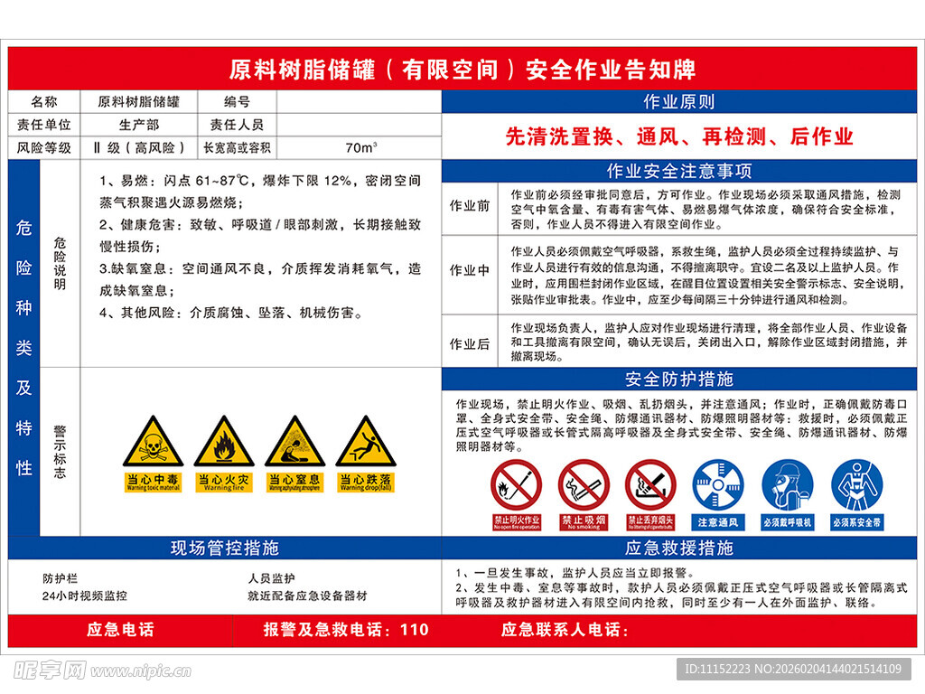 原料树脂储罐安全告知牌