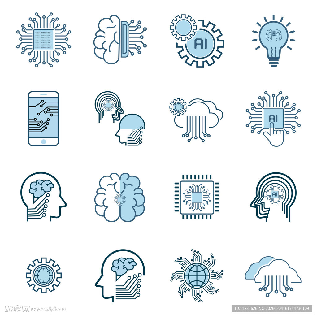 科技与大脑相关图标集合