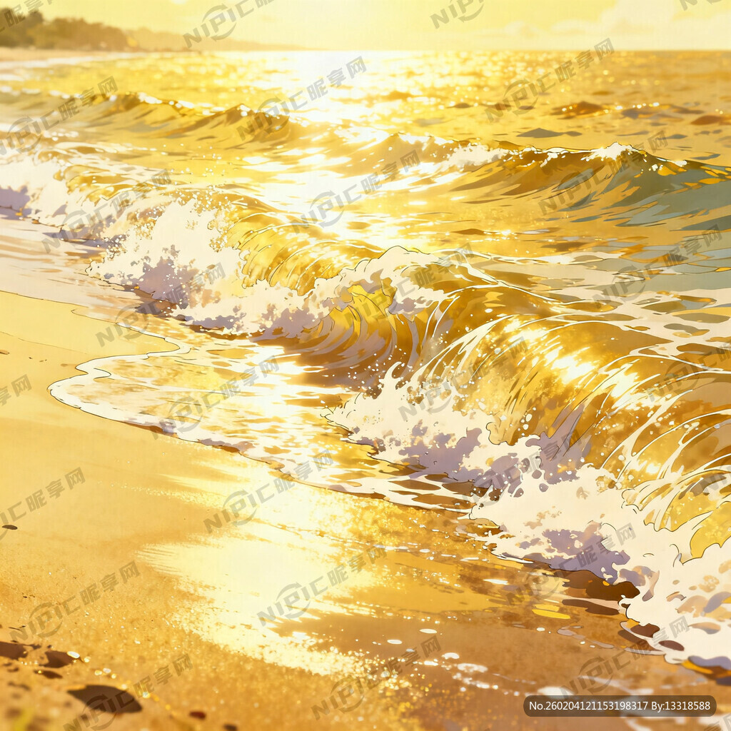 金色海边沙滩浪花