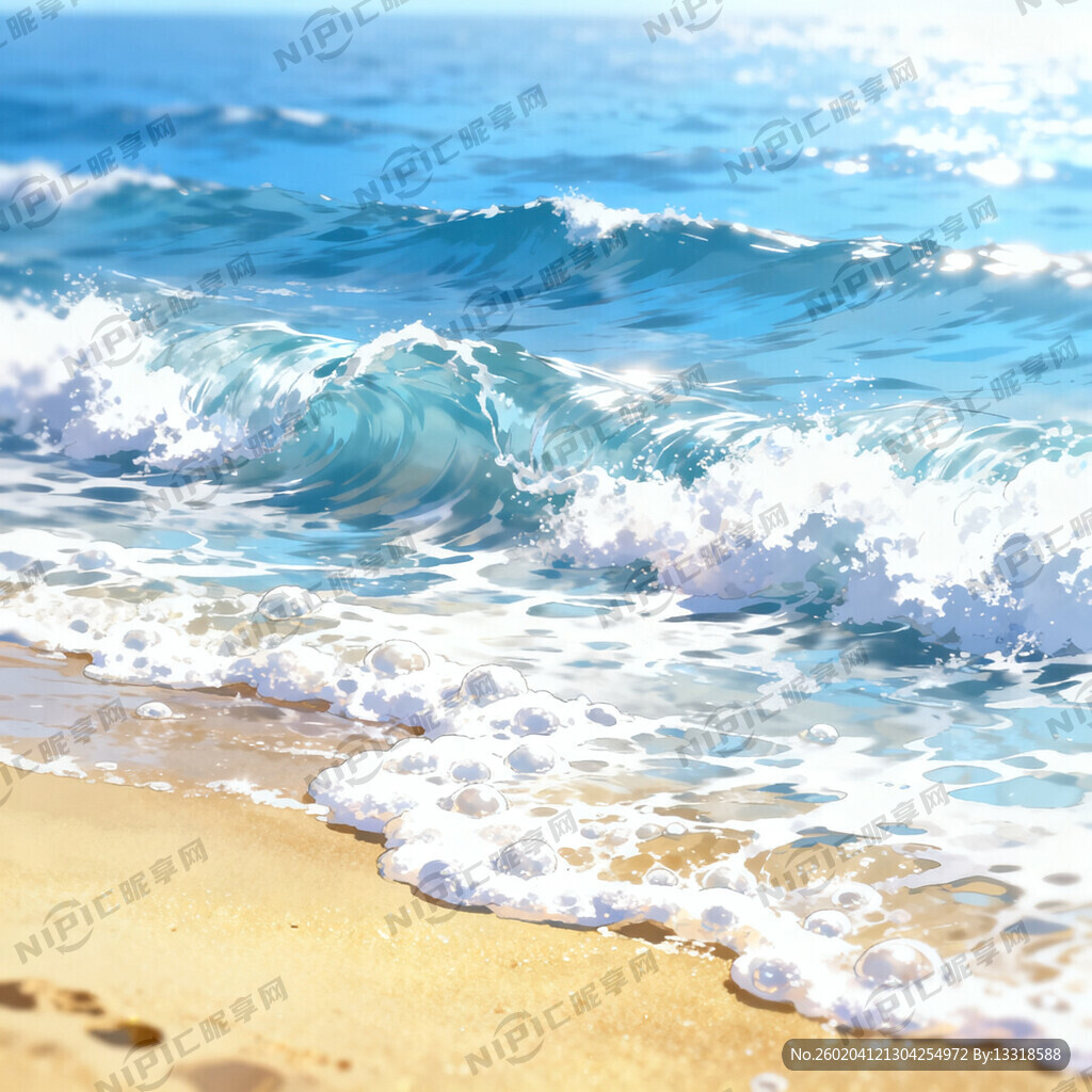 海边金色沙滩浪花