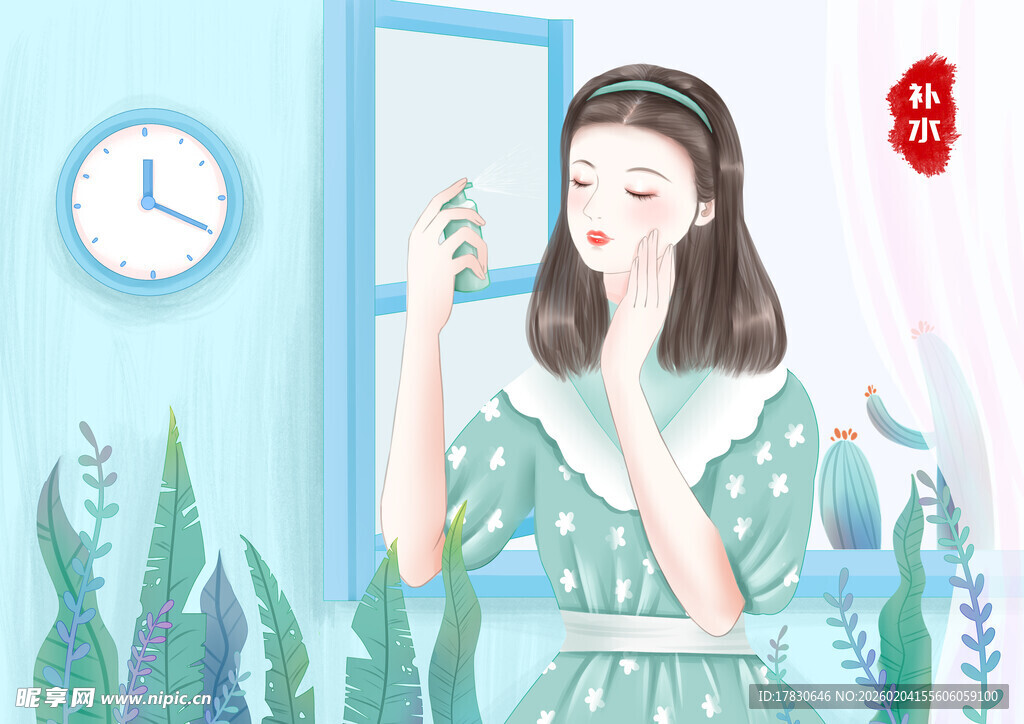 窗边少女手持花轻嗅