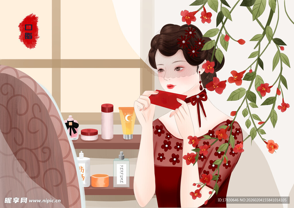 古风女子室内优雅品茶