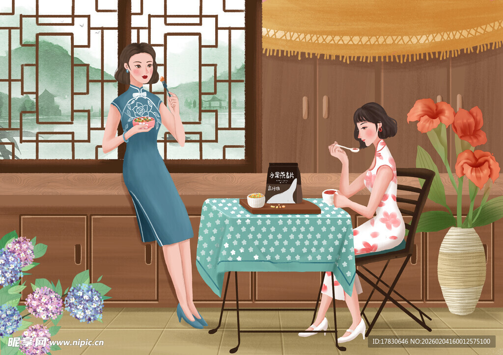 中式茶室中女士优雅相聚