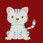 可爱条纹小猫坐于红背景