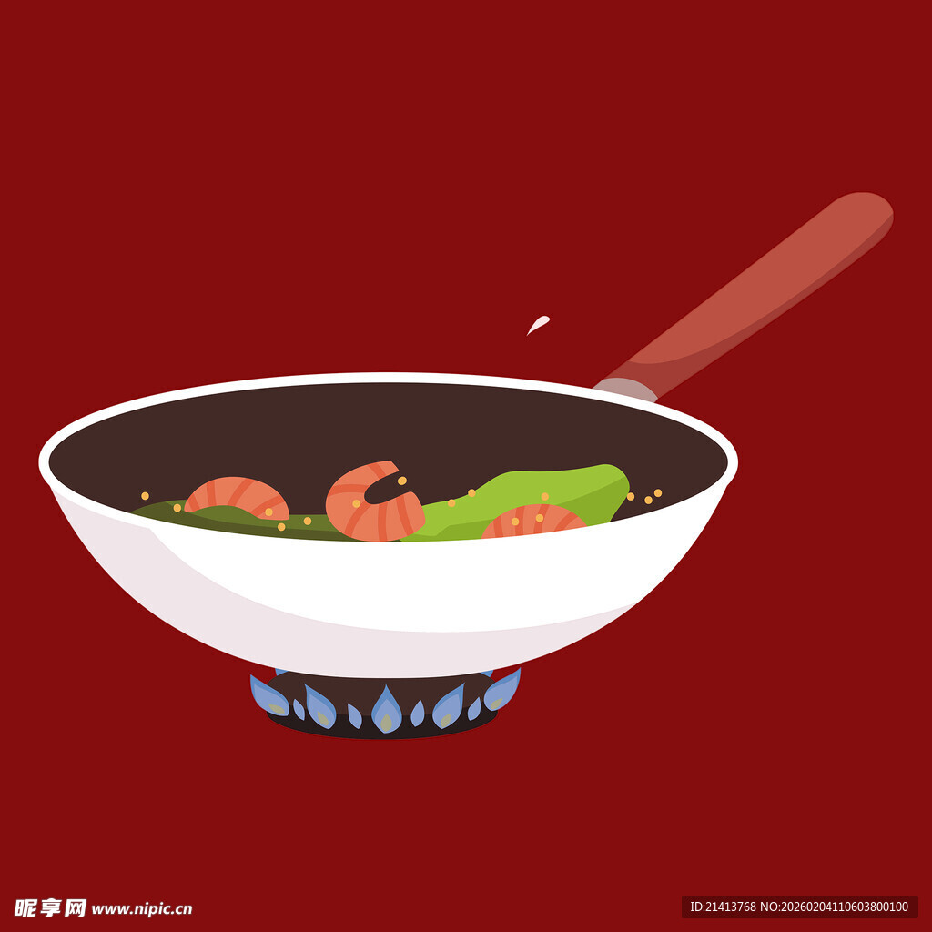 中式炒锅中的食材烹饪画面