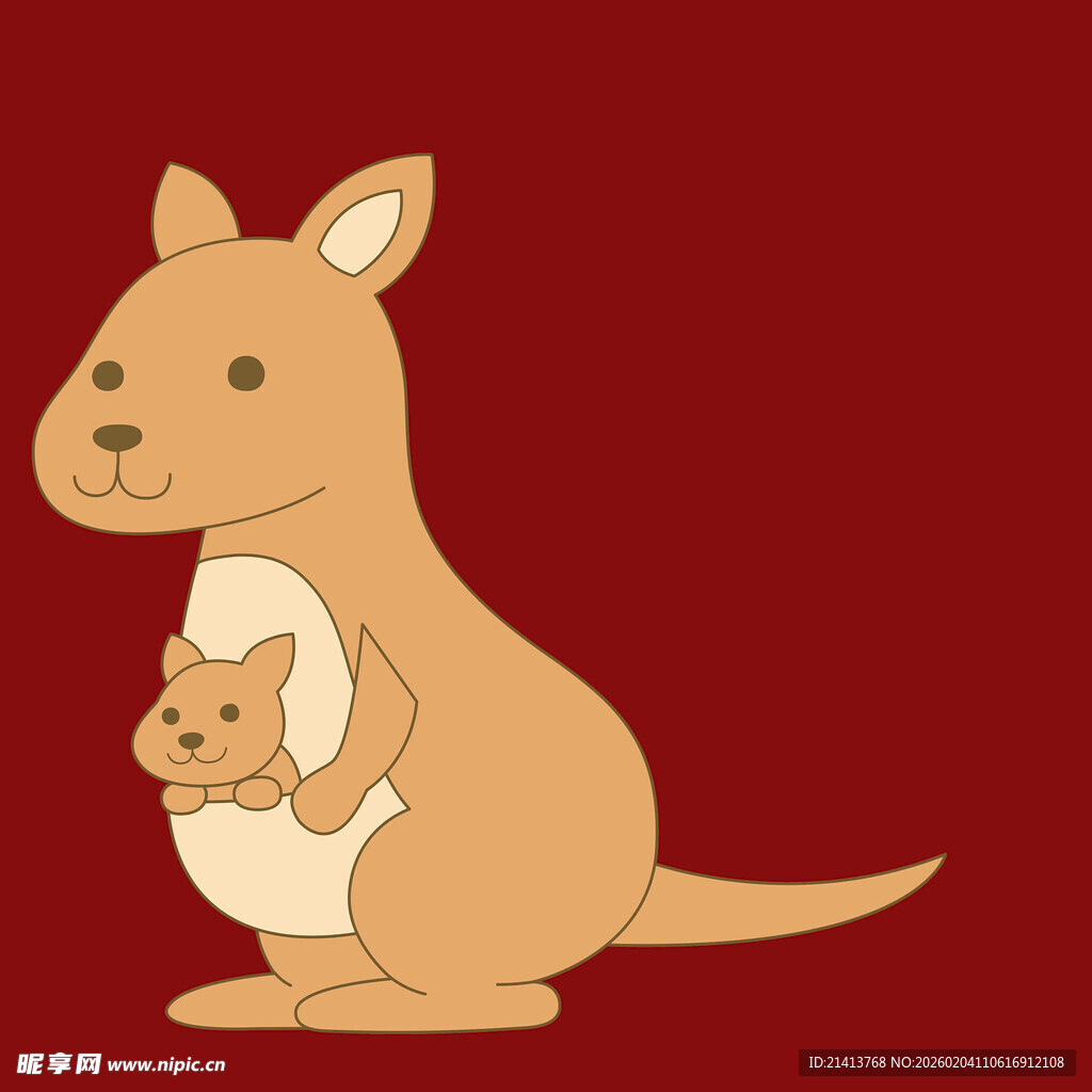 袋鼠妈妈与育儿袋中的幼崽