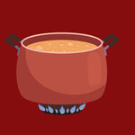 炉灶上的红色汤锅