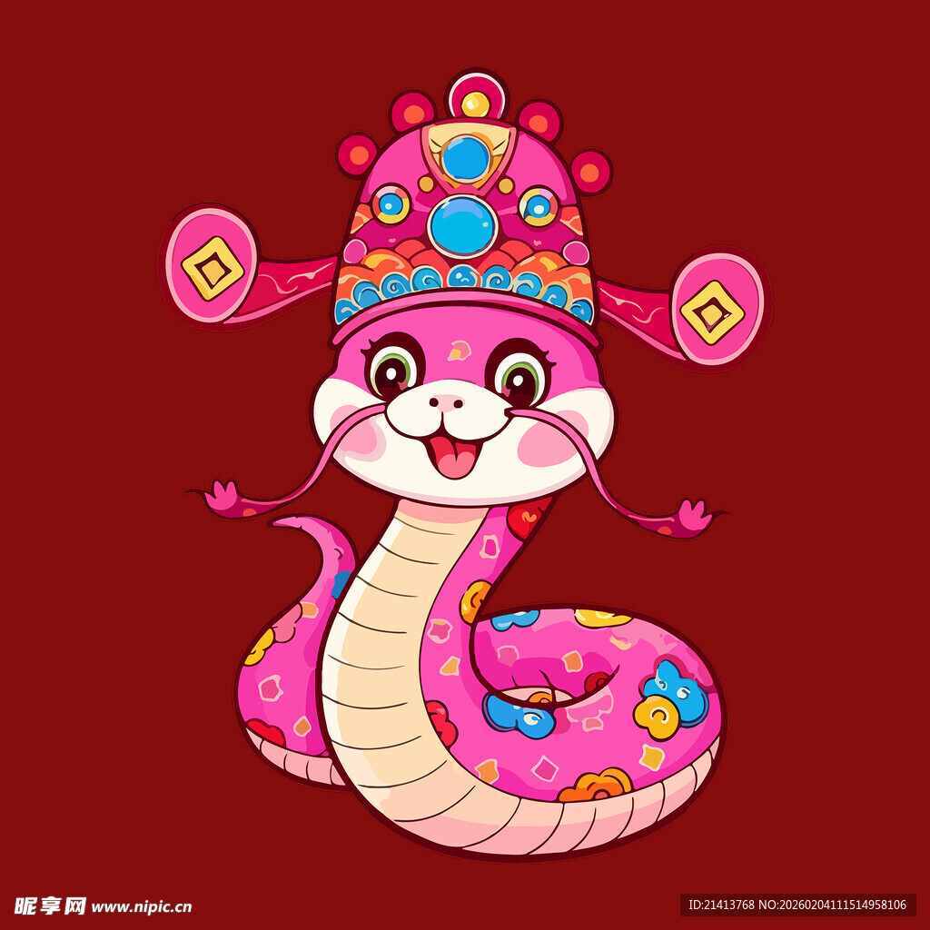 卡通蛇形象喜庆传统装扮