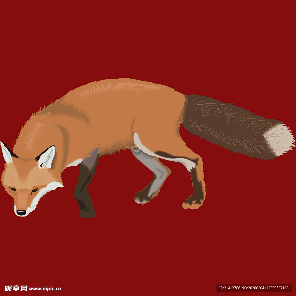 红底上的狐狸插画