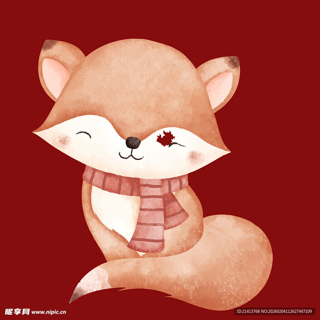 可爱狐狸戴围巾插画
