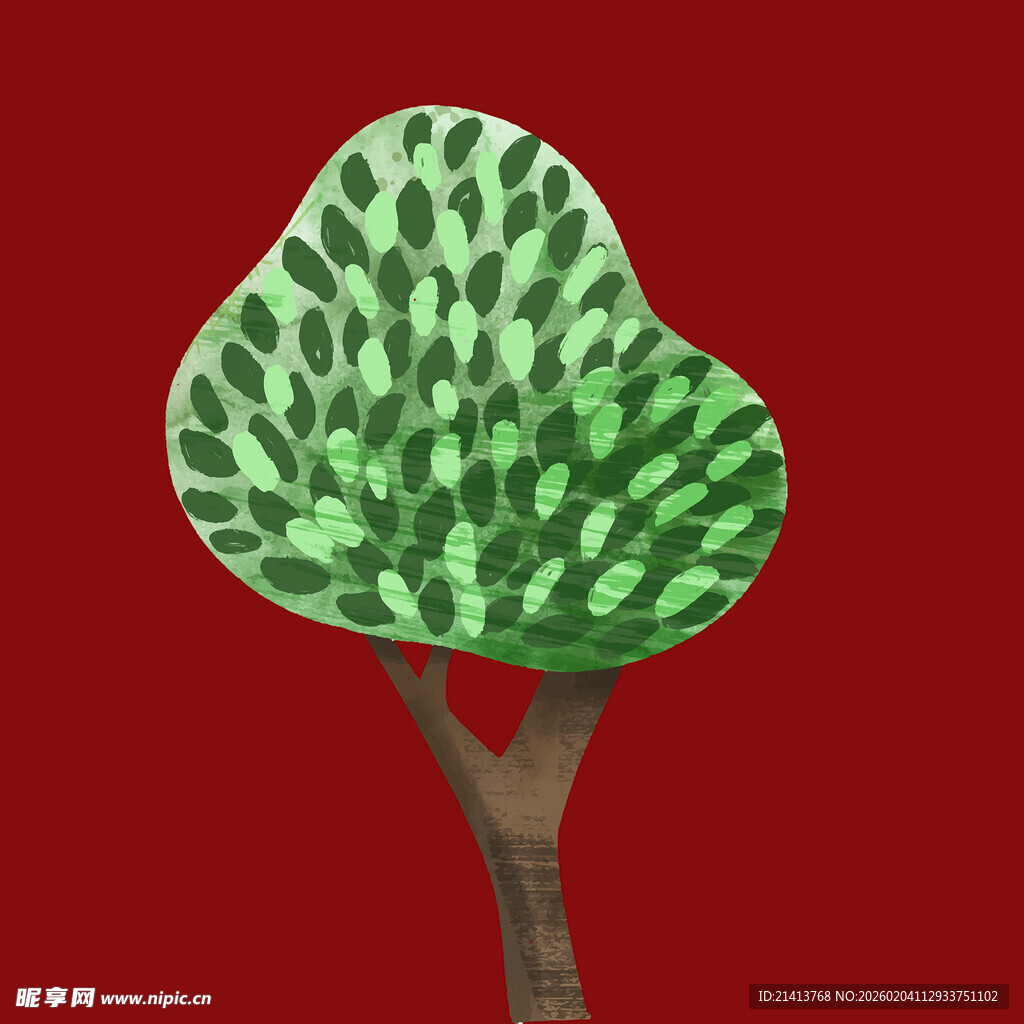 红色背景的卡通风格树木