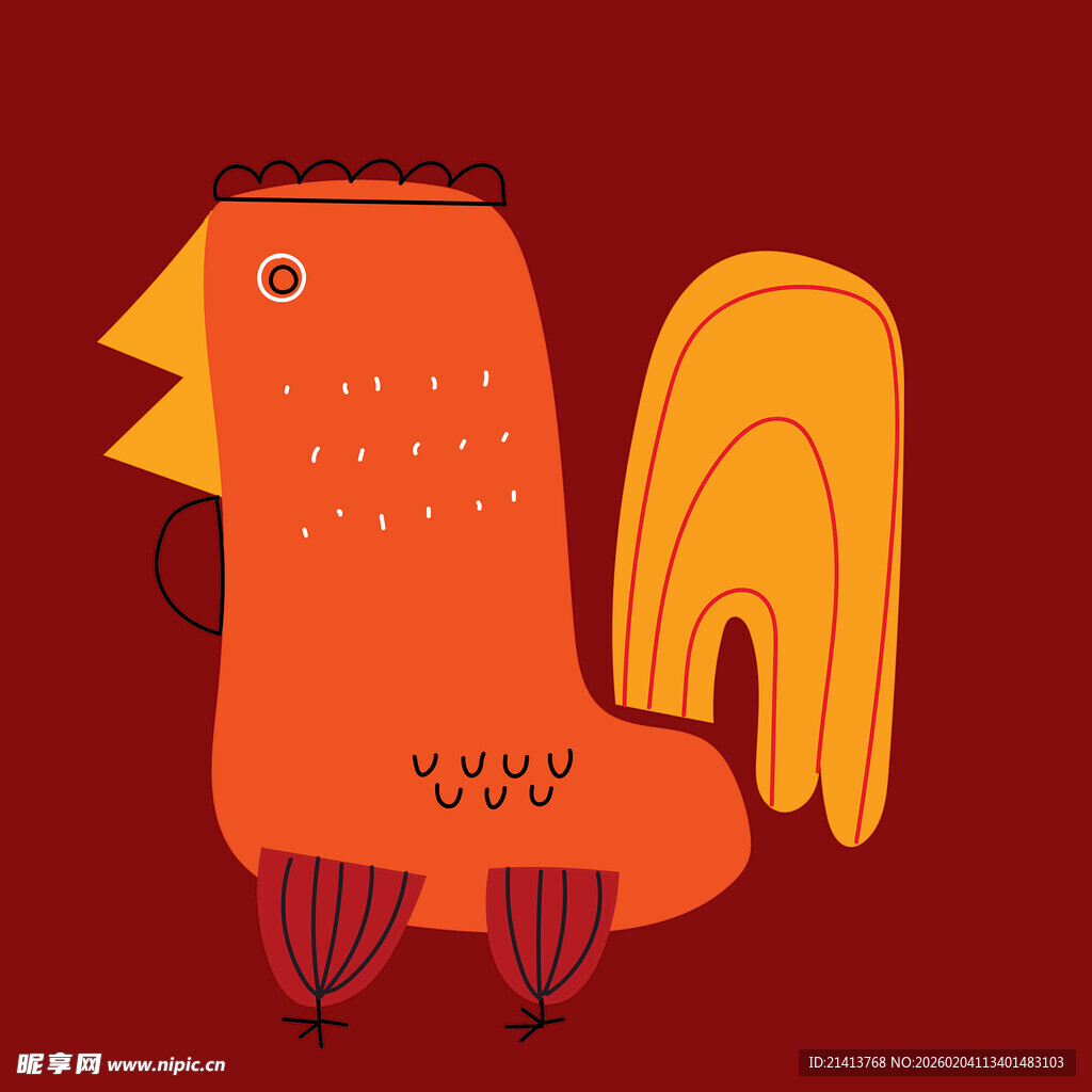 卡通橙色公鸡形象插画
