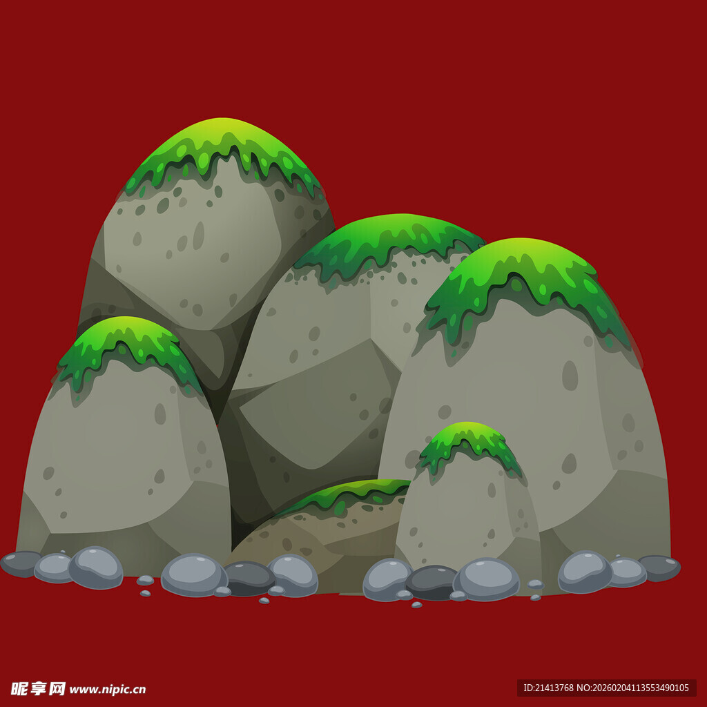 卡通风格绿色苔藓覆盖岩石