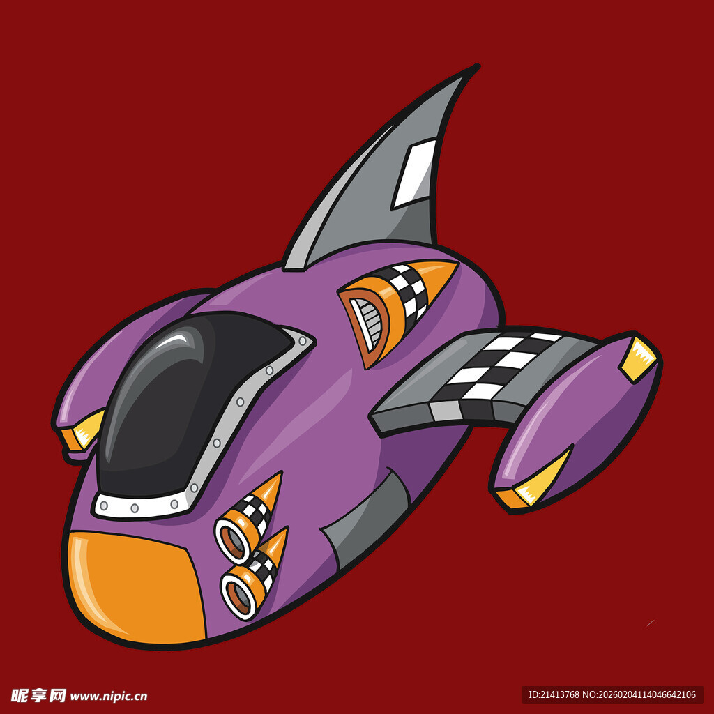 紫色卡通造型科幻飞行器