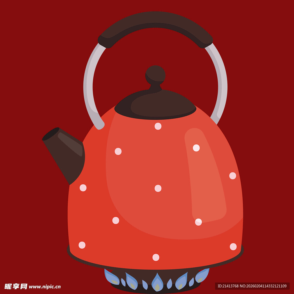 红色波点茶壶插画