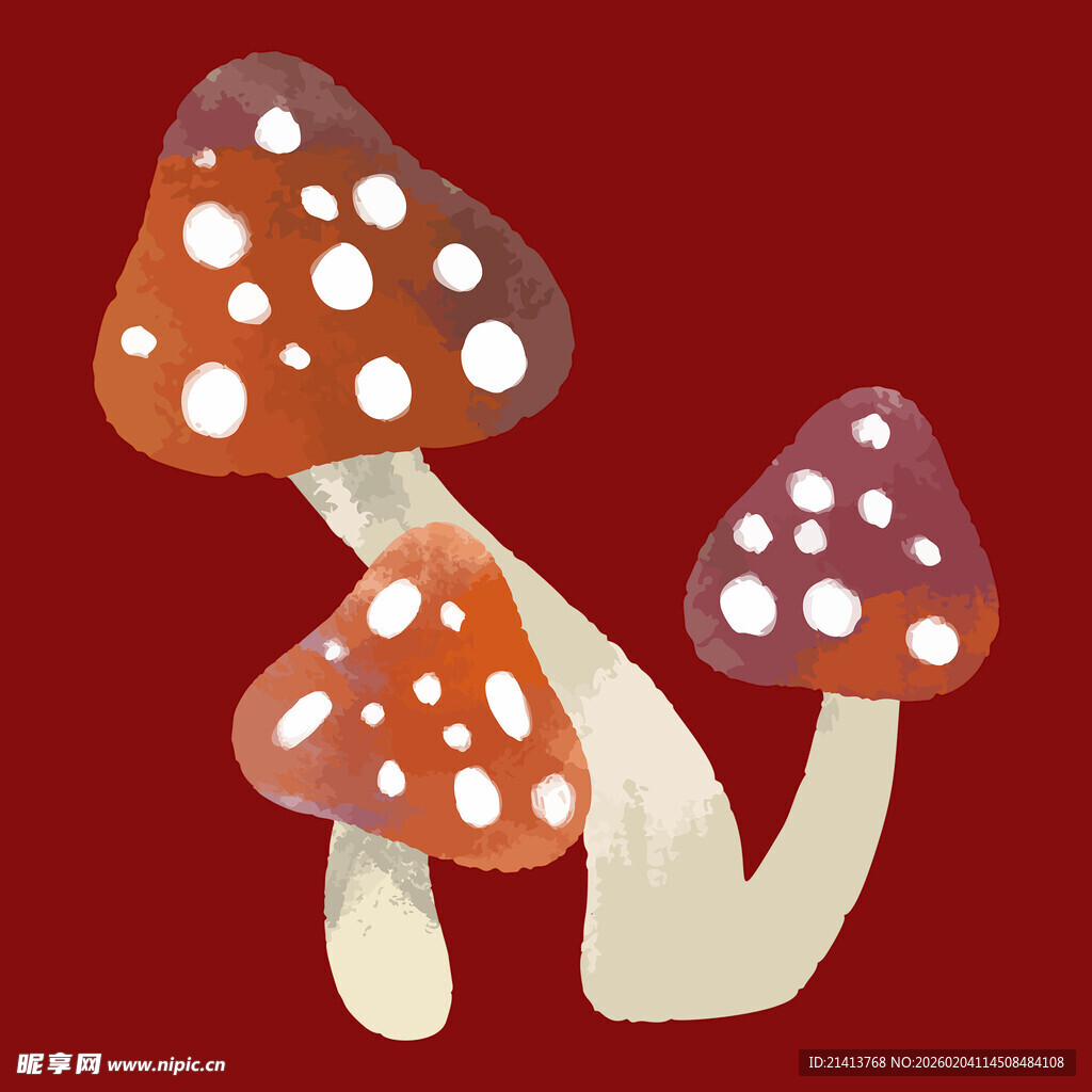 红色背景上的斑点蘑菇