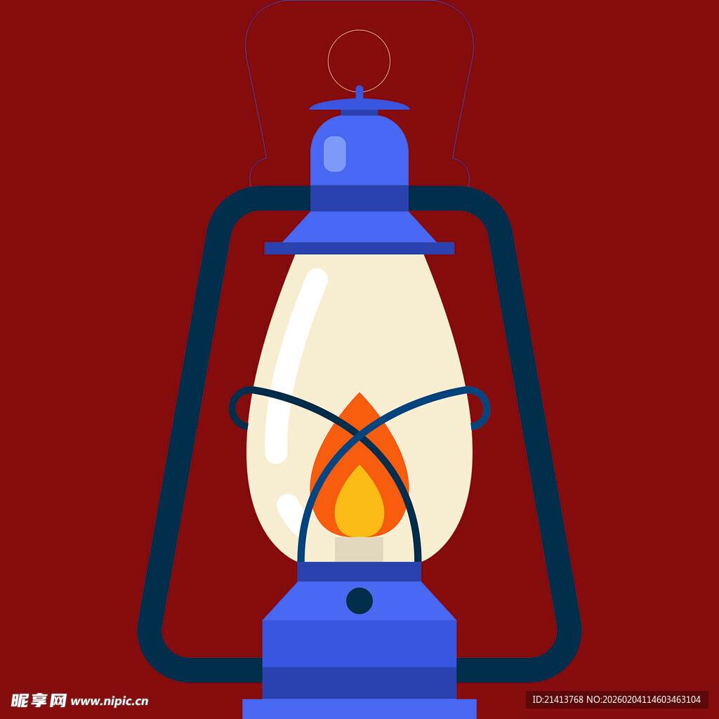 蓝色复古煤油灯插画
