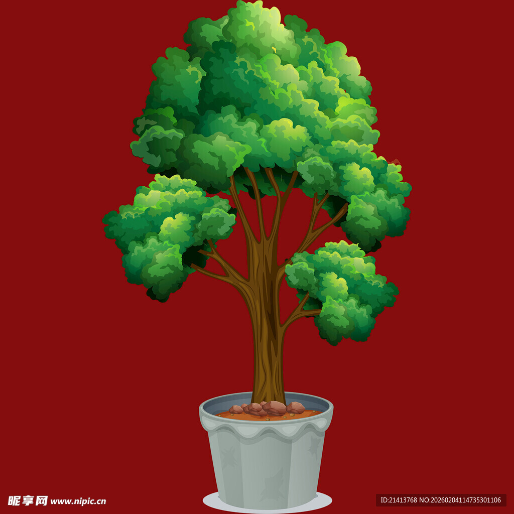 盆栽绿树插画