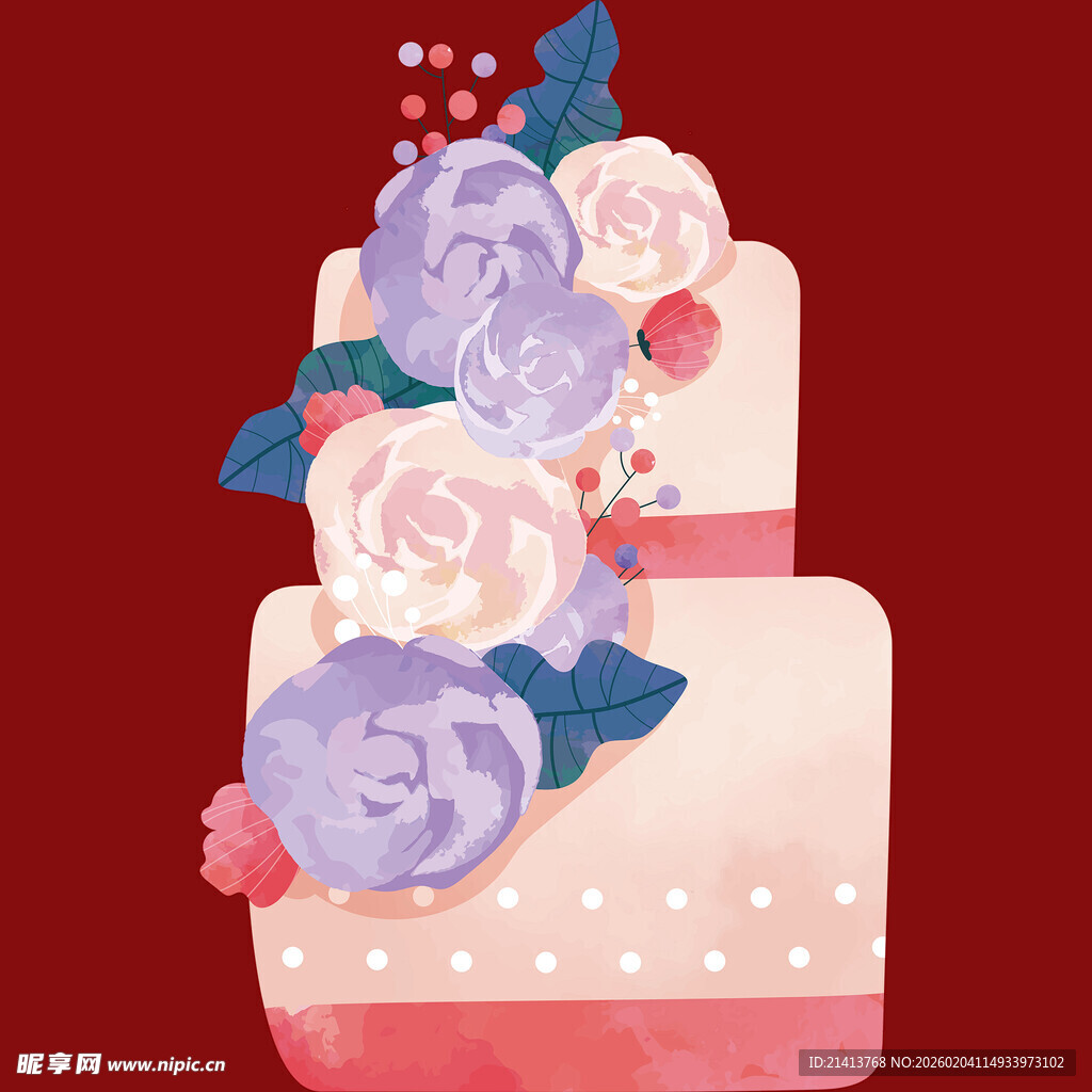 浪漫双层花卉婚礼蛋糕