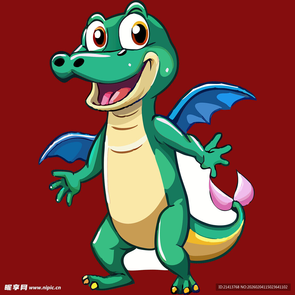可爱长翅膀卡通鳄鱼形象