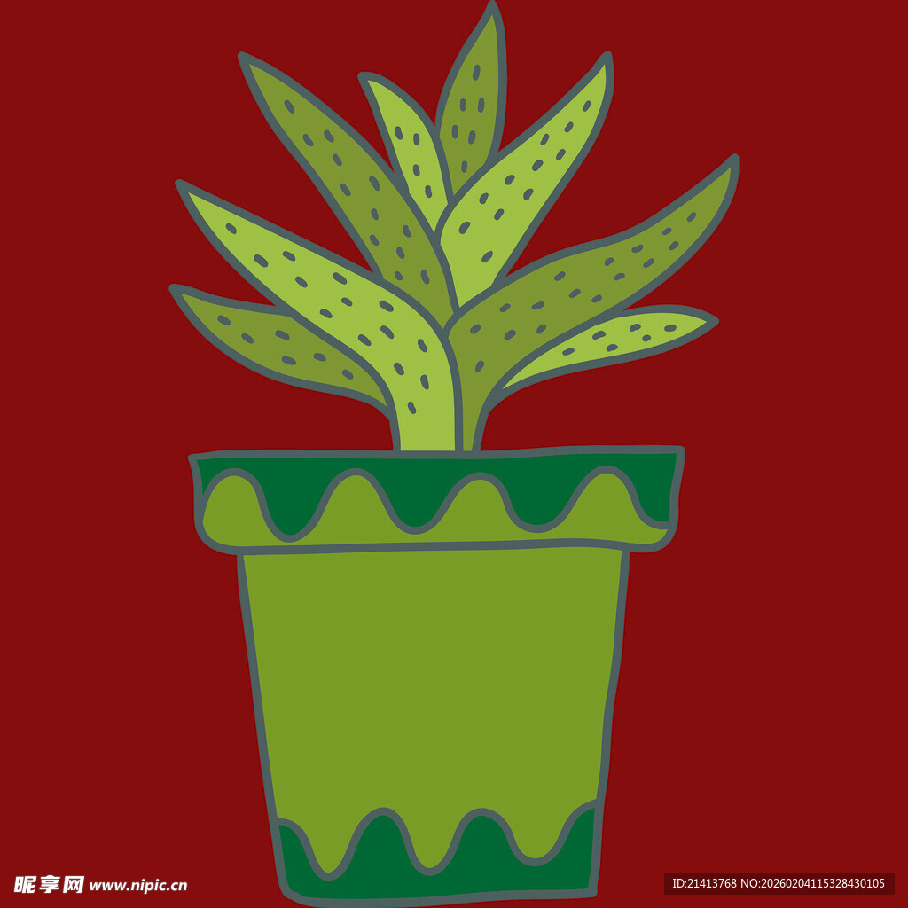 红色背景上的盆栽植物