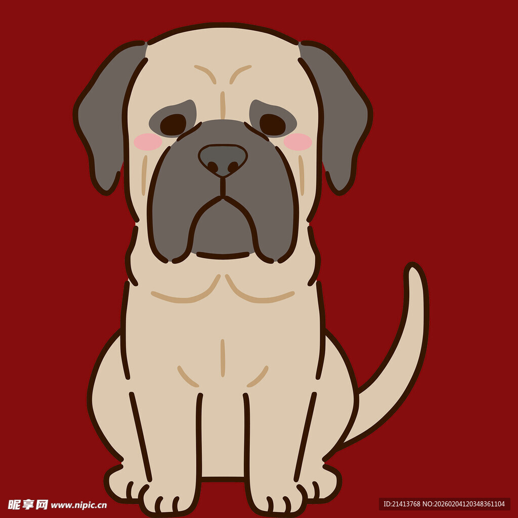 可爱坐着的卡通哈巴狗