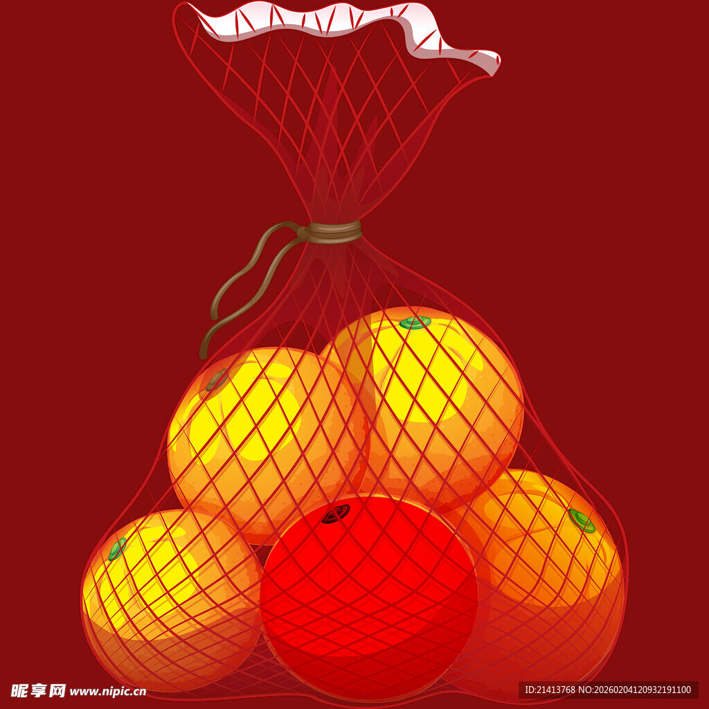 网袋中多彩水果堆叠