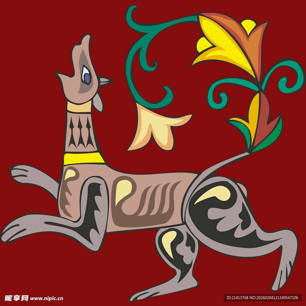 复古风奔跑神兽图案