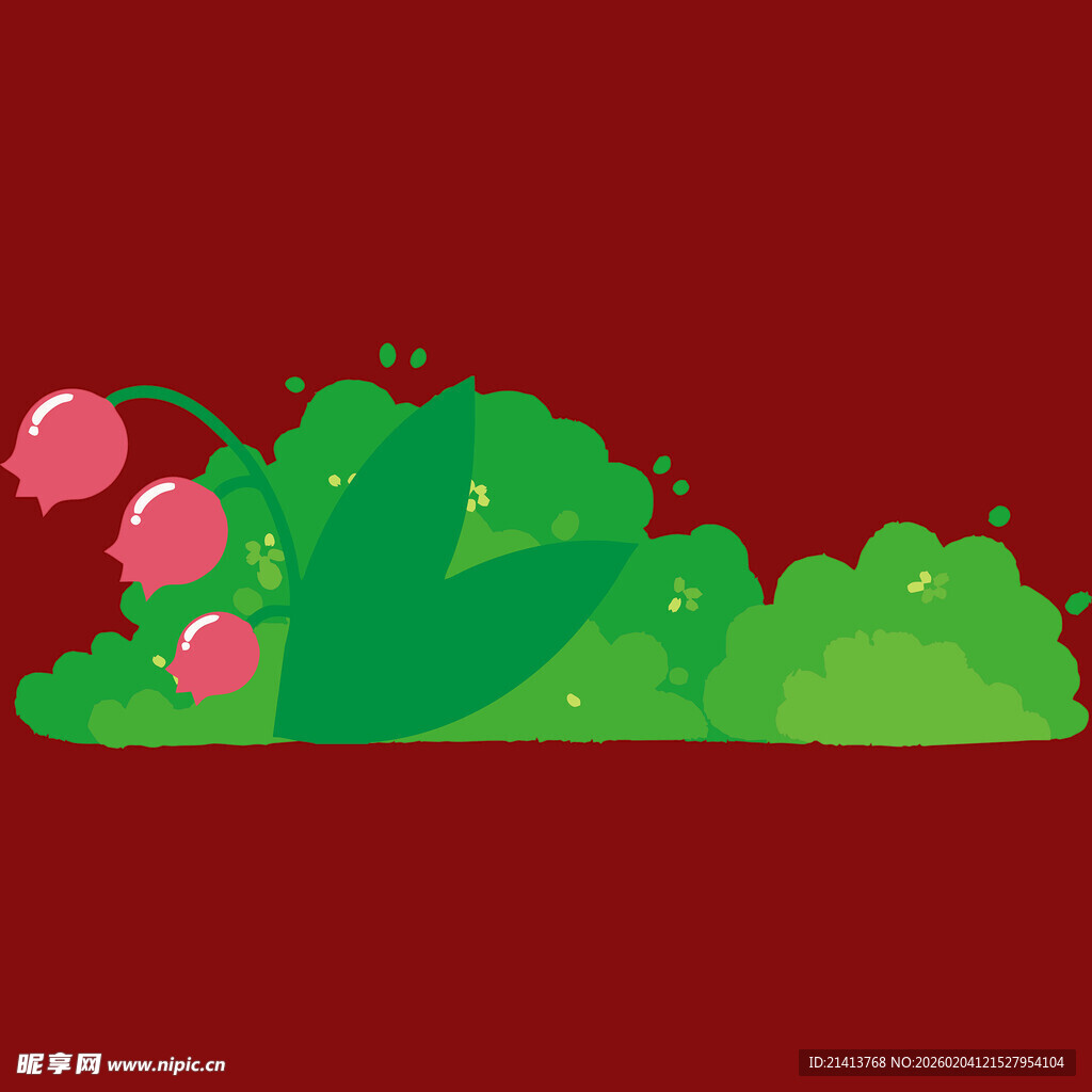 红色背景下的铃兰绿植