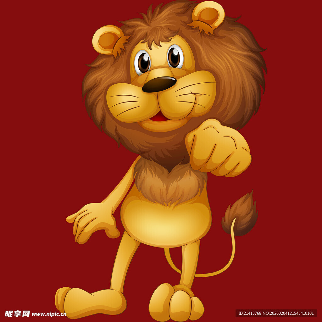 可爱卡通狮子指向镜头