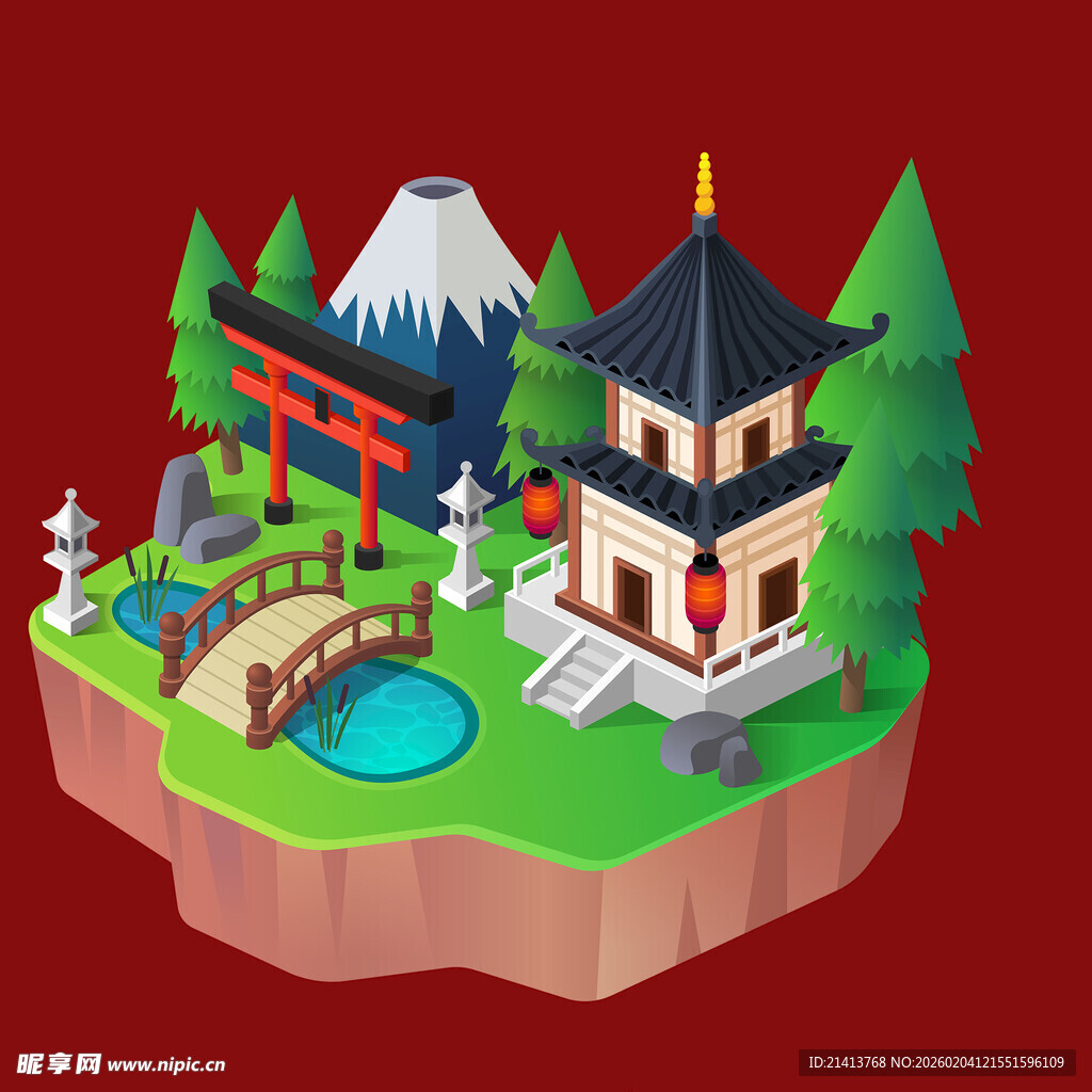 日式庭院景观富士山相伴