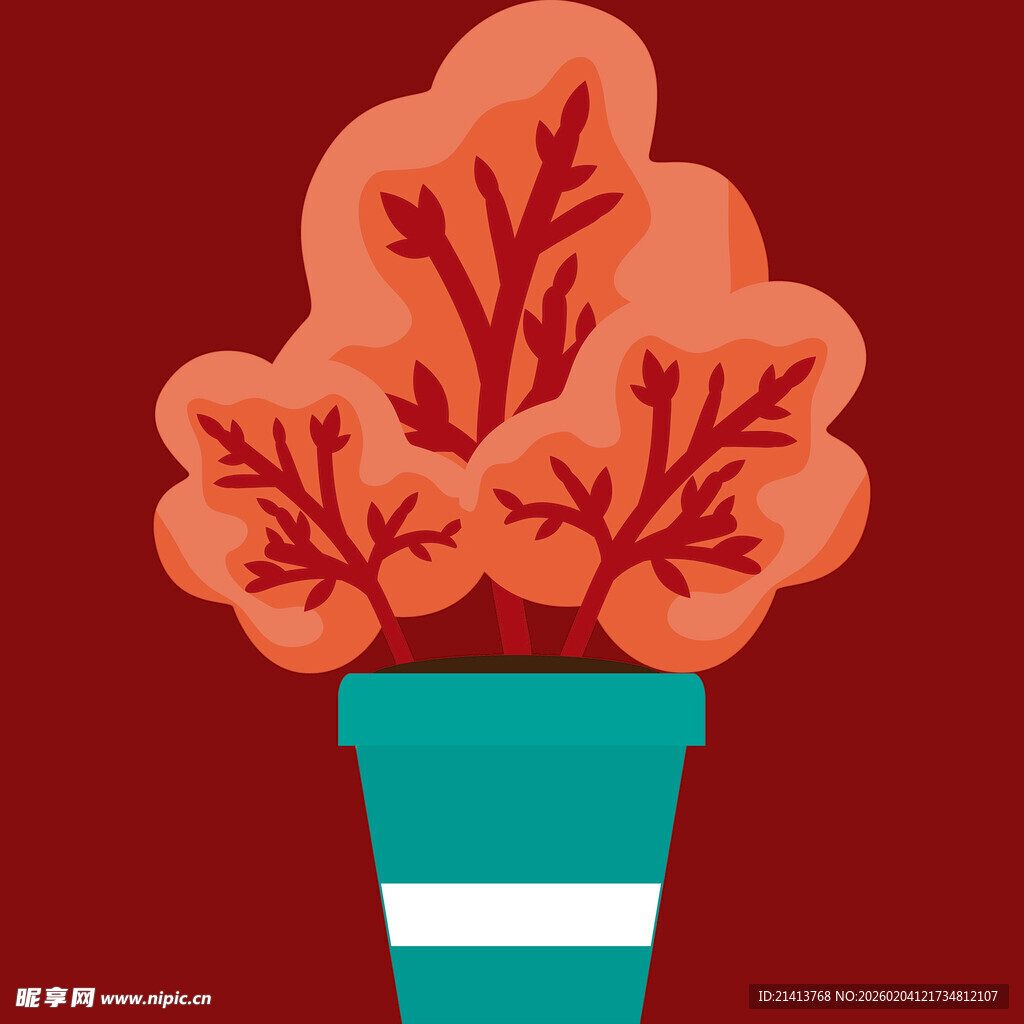 盆栽红叶植物插画