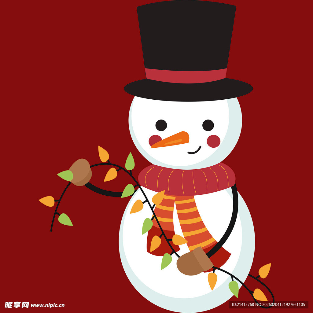 戴帽雪人手持秋叶装饰