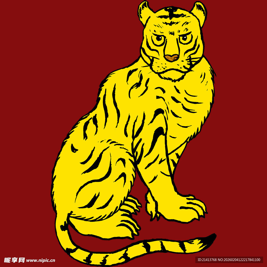 黄色坐立老虎图案